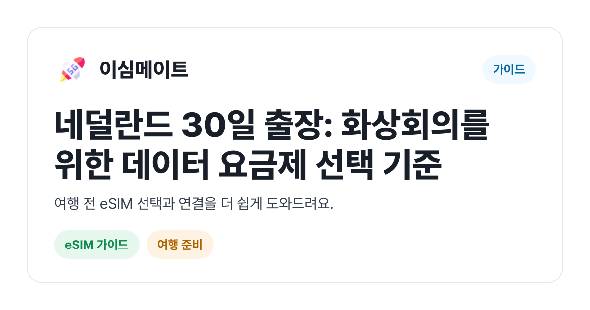 네덜란드 30일 출장: 화상회의를 위한 데이터 요금제 선택 기준
