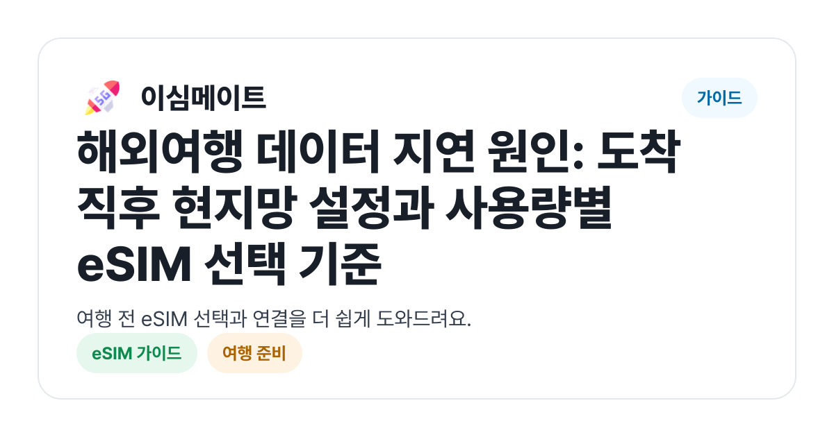 해외여행 데이터 지연 원인: 도착 직후 현지망 설정과 사용량별 eSIM 선택 기준
